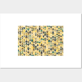 Firs, geometric mosaic of trees in soft autumn colors Posters and Art